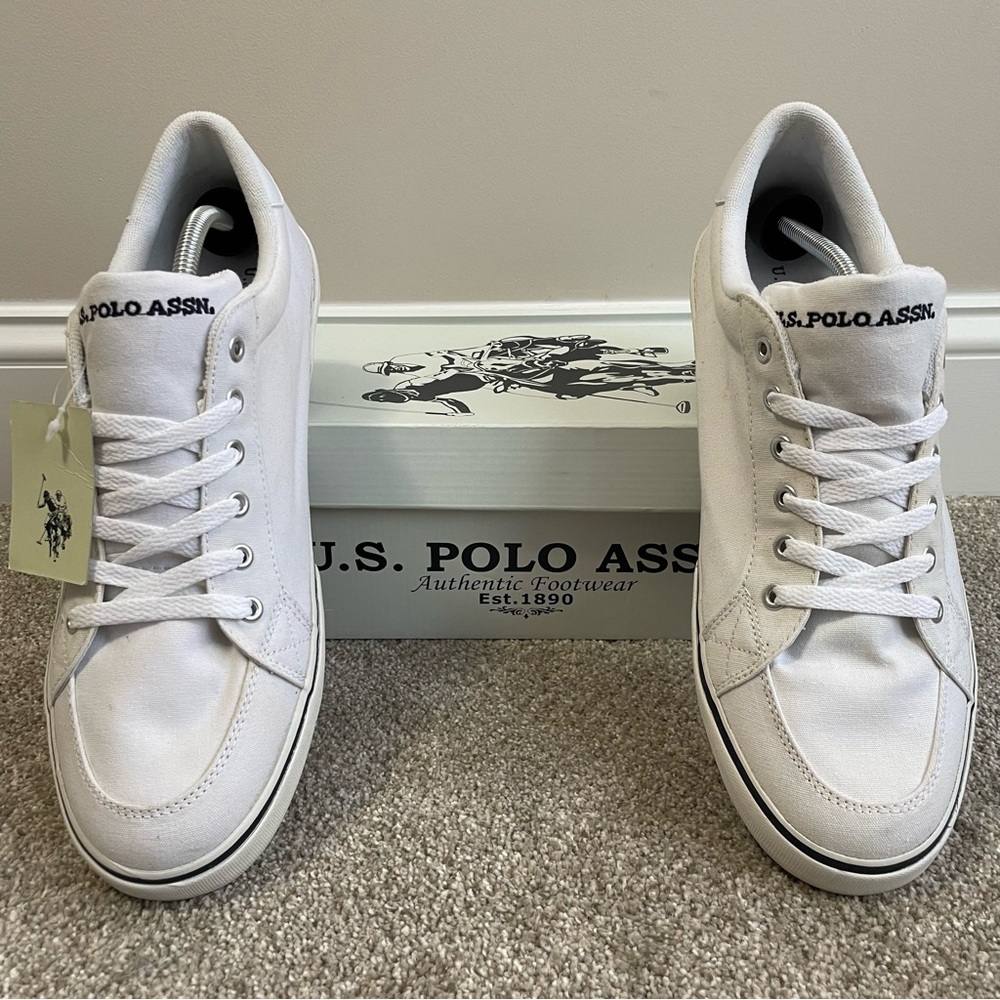 NWT Men’s US Polo Assn Size 13W White Canvas Shoe Casual Tie Sneaker 21622606W